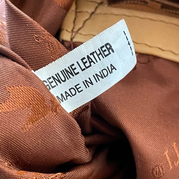 Genuine Soft Leather Sophia Visconti Handbag 13”Lx9”H. Camel and Brown - Picture 10 of 13